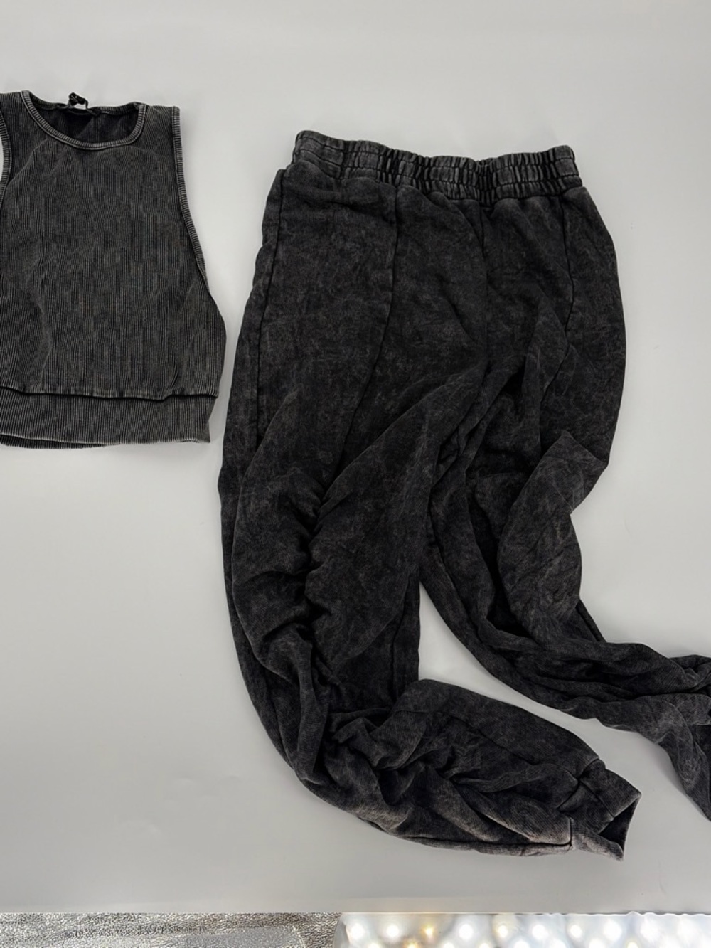 Women’s Black Mineral-Wash Jogger Pants and crop (sports bra like) top